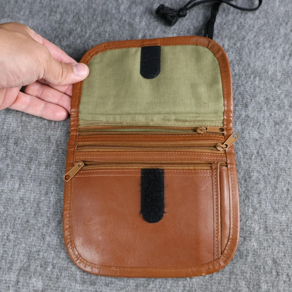 L.L.Bean Brown Full Grain Leather Neck Pouch Travel Wallet Passport Holder